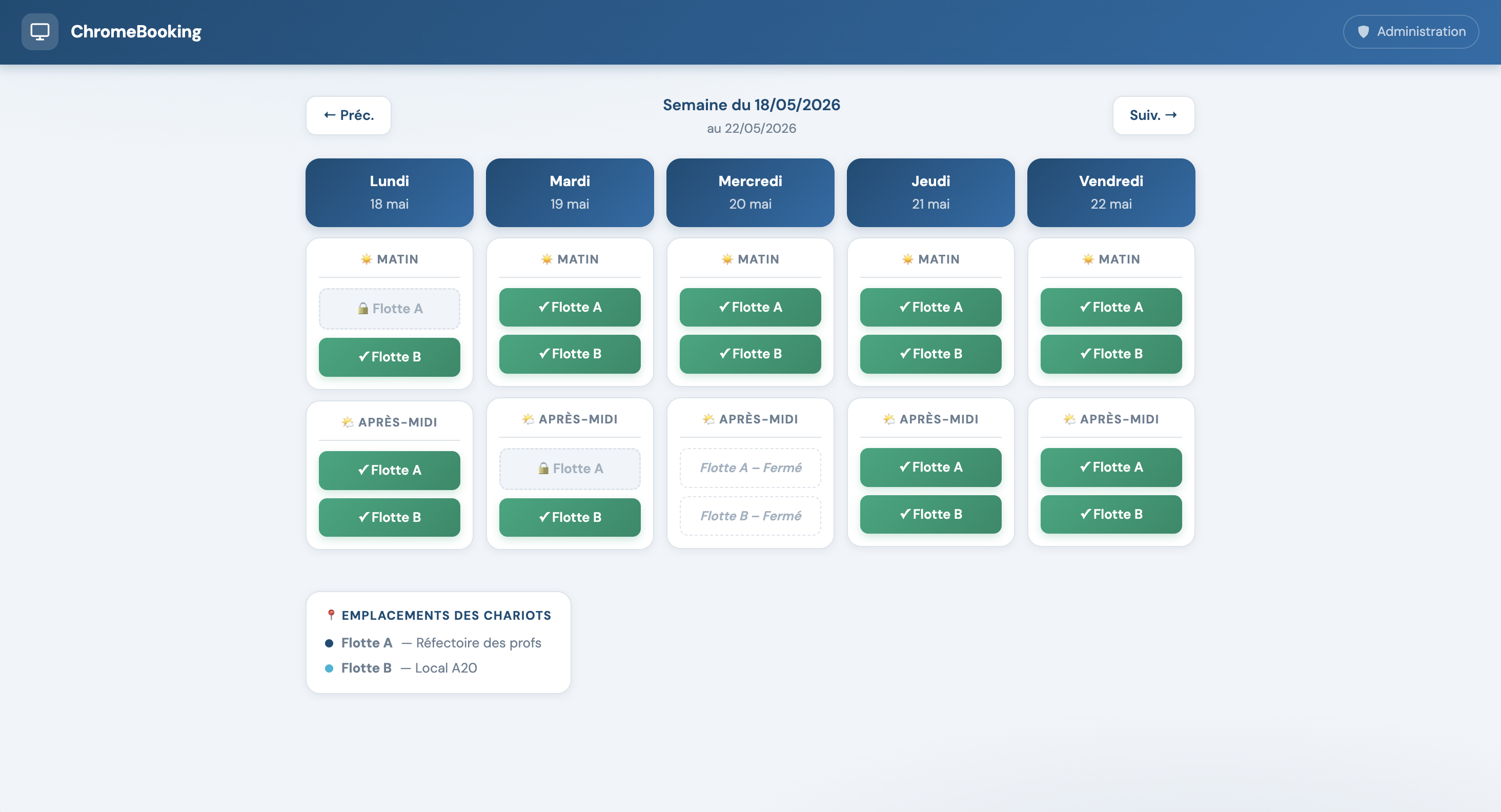 Tableau de bord Chromebooking